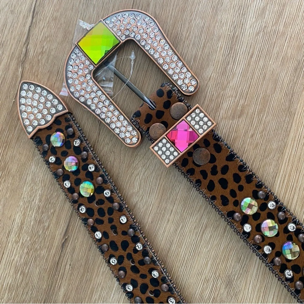 NEW Nocona Rhinestone Colored Calf Hair Leather Belt size XLarge